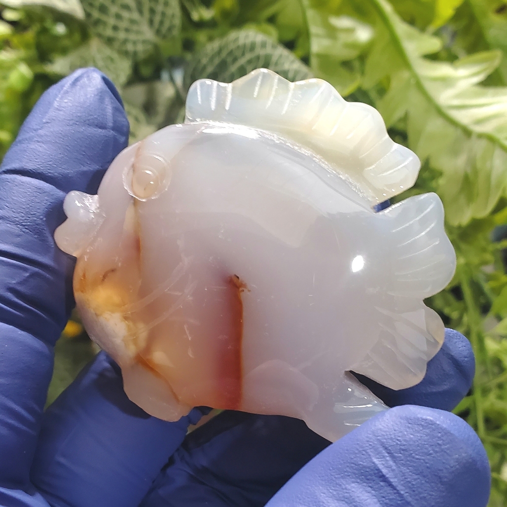 FLOWER AGATE CRYSTAL carved Fish Figurine